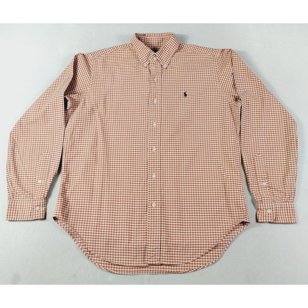 Ralph Lauren Shirt Mens Medium Orange Check Long Sleeve Button Down Casual